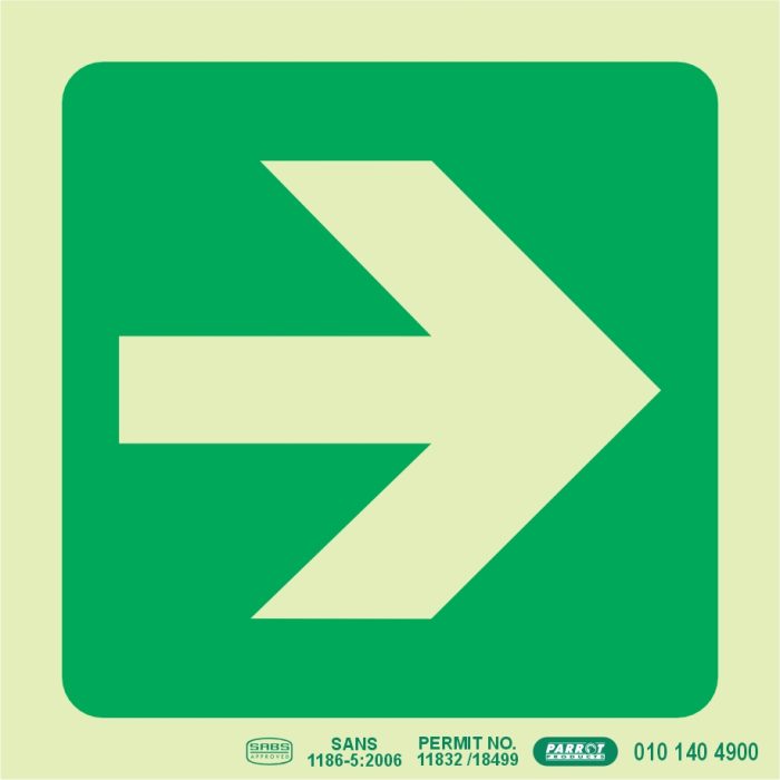 PHOTOLUMINESCENT 190MM SAFETY SIGN -E21-ARROW RIGHT