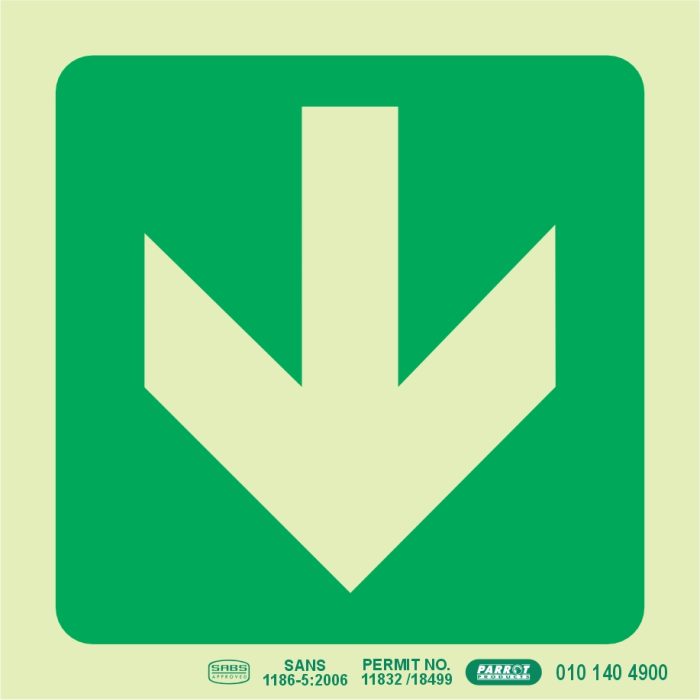 PHOTOLUMINESCENT 190MM SAFETY SIGN -E23-ARROW DOWN