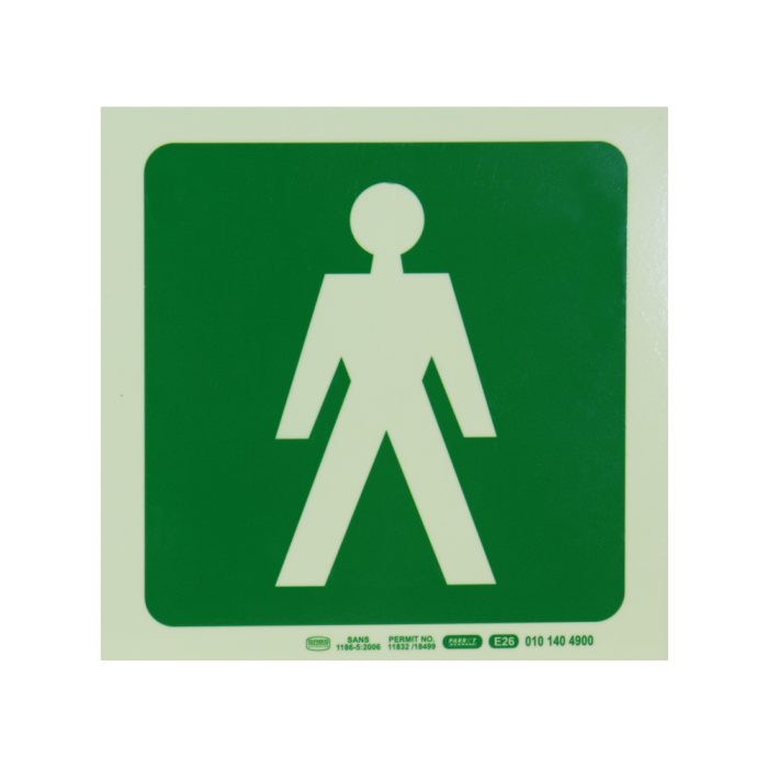 PHOTOLUMINESCENT 190MM SAFETY SIGN -E26-MALE SYMBOL