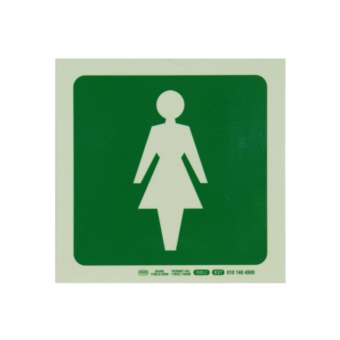 PHOTOLUMINESCENT 190MM SAFETY SIGN -E27-FEMALE SYMBOL