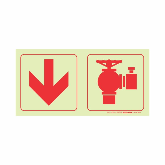 PHOTOLUMINESCENT 190MM SAFETY SIGN - F15-ARROW DOWN+FIRE HYDRANT