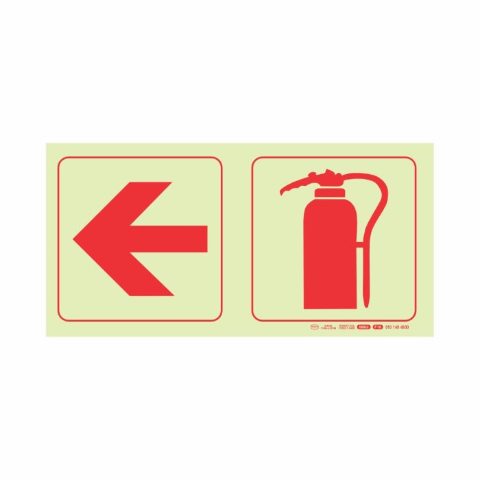 PHOTOLUMINESCENT 190MM SAFETY SIGN - F16-ARROW LEFT+FIRE EXTINGUISHER