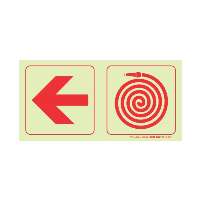 PHOTOLUMINESCENT 190MM SAFETY SIGN - F17-ARROW LEFT+FIRE HOSE REEL