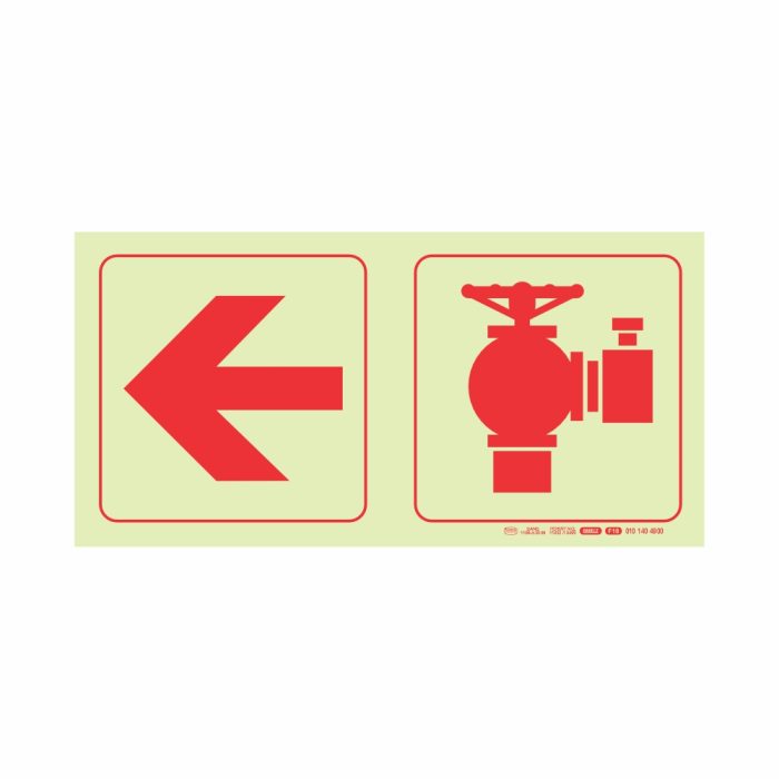PHOTOLUMINESCENT 190MM SAFETY SIGN - F18-ARROW LEFT+FIRE HYDRANT