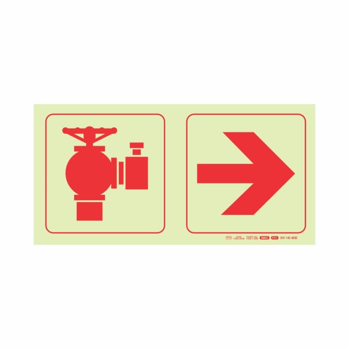 PHOTOLUMINESCENT 190MM SAFETY SIGN - FIRE HYDRANT+AROW RIGHT