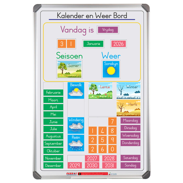 CALENDER AND WEATHER BOARD SLIMLINE MAGNETIC 900*600MM - AFRIKAANS